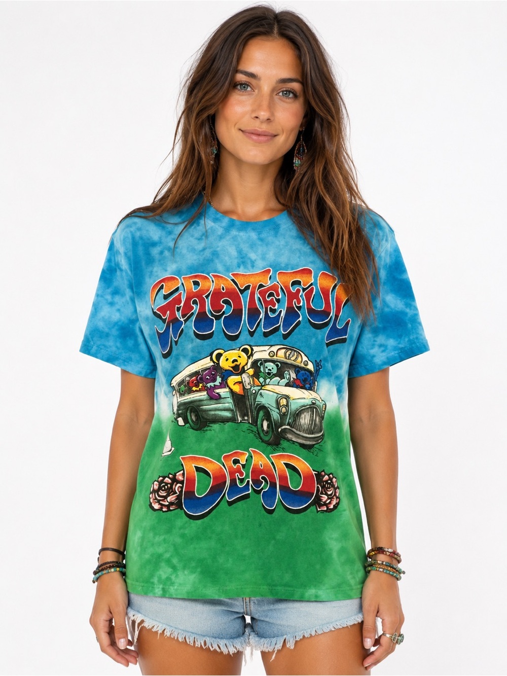 Sundog Grateful Dead Dancing Bears Bus Tie Dye T-Shirt Blue Green Adult S